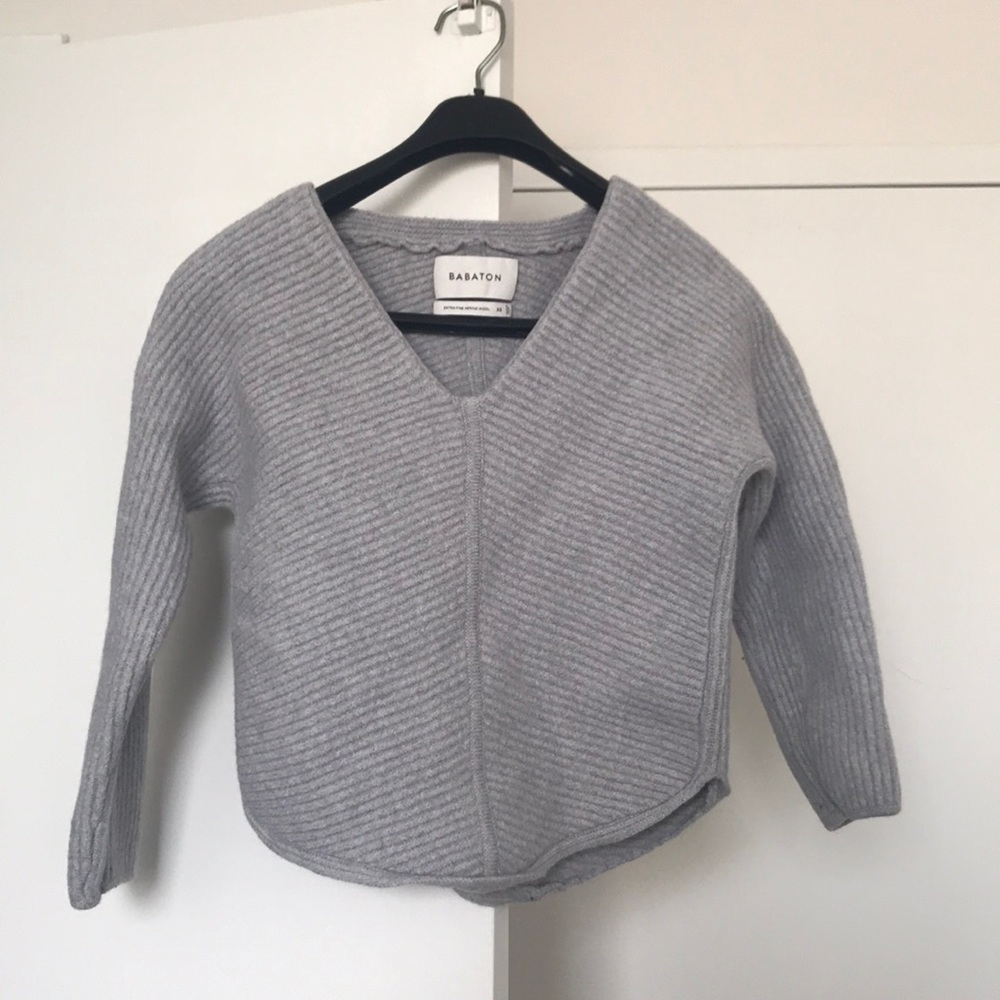Babaton Grey Extra-Fine Merino Wool Sweater